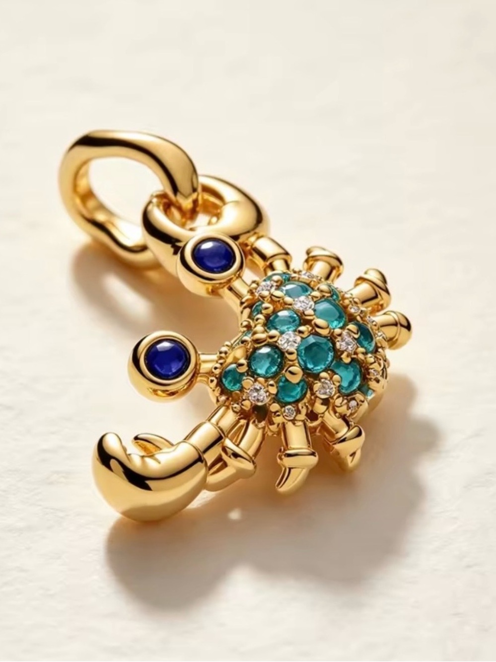 Crab Dangle Charm | 14k Gold Plated 925 Sterling, Cz Gemstones